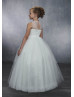 Illusion Neck Beaded Ivory Sparkle Tulle 3D Flowers Flower Girl Dress